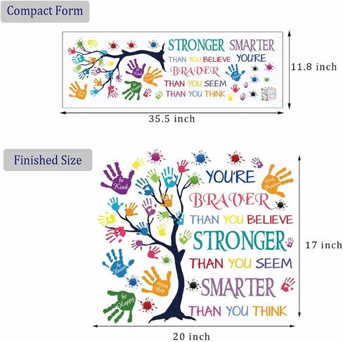 Colorful Inspirational Quote Wall Decal-You’re Braver Than You Believe, Stronger Than You Seem, Smarter Than You Think, Motivational Quote Phrases Wall Sticker Kids Room Nursery, Classroom Decor. in Kuwait