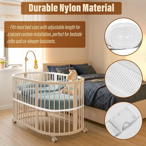 600cm x 2.5cm Strap For Baby Bed Side Cot Attachment, Bedside Sleeper Crib Delight Bassinet Safety Secure Fixed Strap Replacement with Anchor For Docking To The Adult Attachment Bed System Accessories in Kuwait