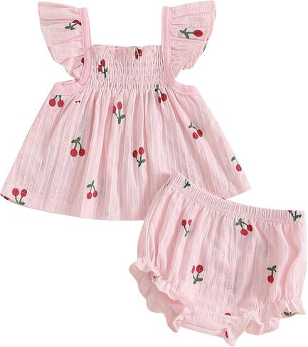 Toddler Baby Girls Summer Outfits Flying Ruffle Sleeveless Shirt Tops Bloomers Shorts Set Infant Cute Clothes in Kuwait