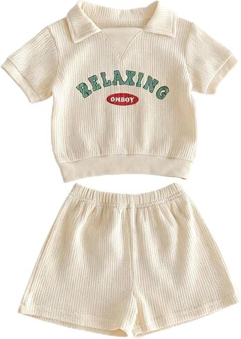 Baby Girl Summer Outfit: Ribbed Short Sleeve T-Shirt and Shorts Set in Kuwait