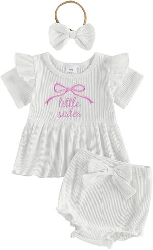 Seyurigaoka Newborn Baby Girl Summer Clothes Little Sister Ruffle Dress Top Bloomers Shorts Set Cute Infant Outfit in Kuwait