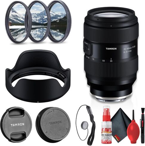 Tamron 35-100mm F2.8 Di III VXD Telephoto Zoom Lens for Sony E Full-Frame Mirrorless Cameras, Fast Constant Aperture, Advanced Autofocus for Portraits & Video + Lens Filter Kit (4pc Bundle) in Kuwait
