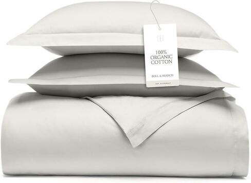 BOLL & BRANCH Signature Hemmed Duvet Set, King/Cal King, Shore | 1 Duvet Cover, 2 Shams - Luxury 100% Organic Cotton - Buttery Soft, Hidden Closures in Kuwait