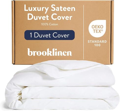 Brooklinen Luxury Sateen Duvet Cover - 100% Cotton, King/California King Size in White with Extra-Long Corner Ties and Button Closure - Best King/Cali King Duvet Covers in Kuwait