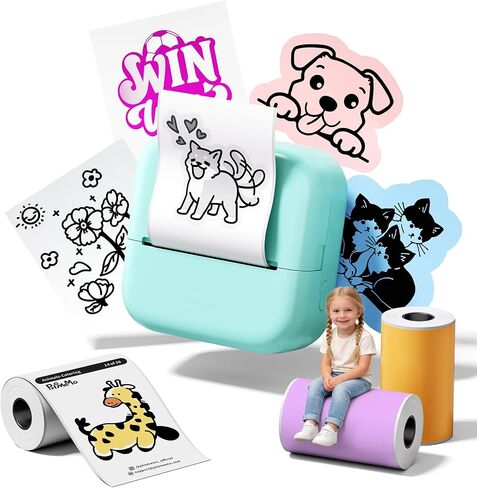 Ponek Print Pod Mini Sticker Printer, Mini Thermal Printer M02X, Stickers Maker Machine for Kids, Student, Family, Pocket Photo Printers, White in Kuwait