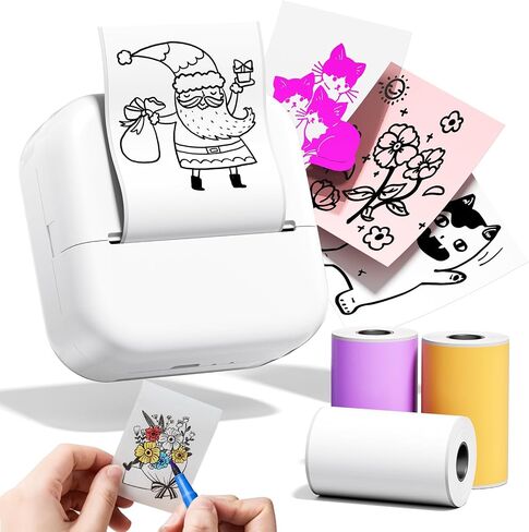 Ponek Print Pod Mini Sticker Printer, Mini Thermal Printer M02X, Stickers Maker Machine for Kids, Student, Family, Pocket Photo Printers, White in Kuwait