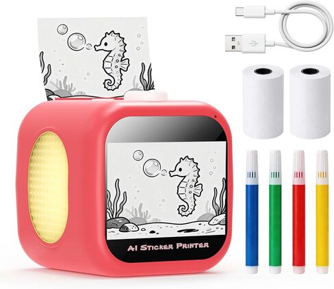 AI Voice Sticker Maker, 3.5inch Touchscreen, No App, Kids Gift, Red in Kuwait