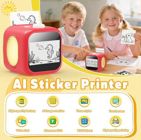 AI Voice Sticker Maker, 3.5inch Touchscreen, No App, Kids Gift, Red in Kuwait