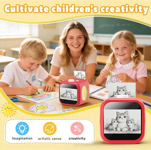 AI Voice Sticker Maker, 3.5inch Touchscreen, No App, Kids Gift, Red in Kuwait