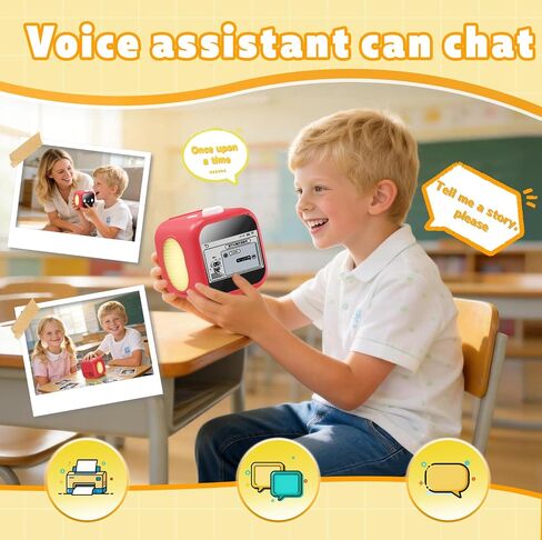 AI Voice Sticker Maker, 3.5inch Touchscreen, No App, Kids Gift, Red in Kuwait