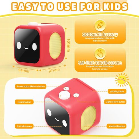 AI Voice Sticker Maker, 3.5inch Touchscreen, No App, Kids Gift, Red in Kuwait