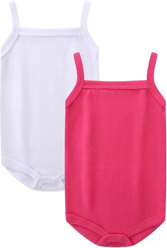 Baby Girl Tank Top Onesie 2 Pack 100% Cotton White Undershirts Sleeveless Bodysuit for 0-24 Months Summer Outfits in Kuwait