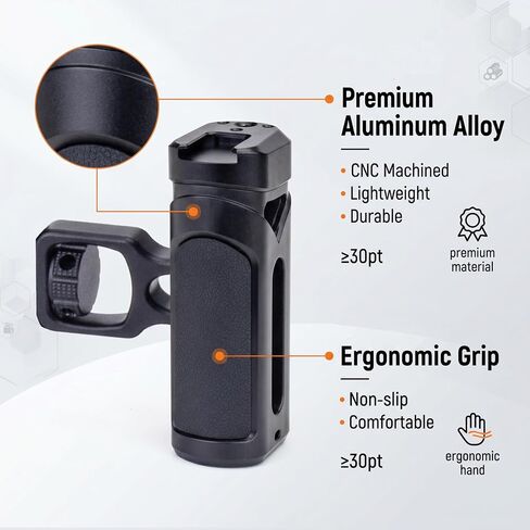 Zeadio Adjustable Camera Side Handle with 1/4"-20 Knob & Cold Shoe Mount for Mirrorless DSLR Cameras Phone Stand, for Recording, Vlog Tripod, Phone Vlogging Kit, Travel Tripod etc (Pack of 1) in Kuwait