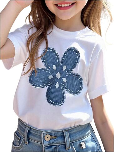 RoseSeek Toddler Girl's Cute Floral Trendy Tops Casual Short Sleeve Crew Neck Summer Vacation T Shirts in Kuwait