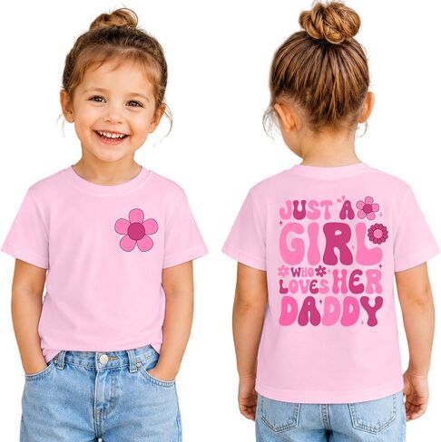 Toddler Baby Girls Fathers Day T-Shirt Cute Flower Graphic Tee Tops Kids Just A Girl Who Loves Her Daddy Tops in Kuwait