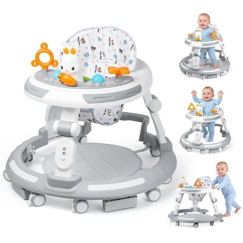 Baby Walker with Wheels - Foldable Baby Walker,4-in-1 Baby Walkers for Boys and Girls 6-12 Months, Infant Walker with Adjustable Height, Baby Activity Walker with Toys, Music, Lights, Anti-Rollover in Kuwait