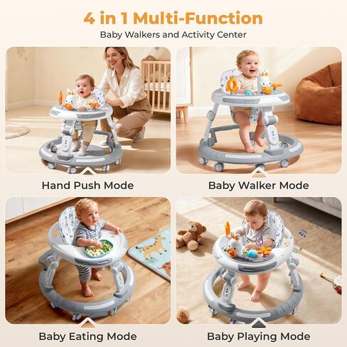 Baby Walker with Wheels - Foldable Baby Walker,4-in-1 Baby Walkers for Boys and Girls 6-12 Months, Infant Walker with Adjustable Height, Baby Activity Walker with Toys, Music, Lights, Anti-Rollover in Kuwait