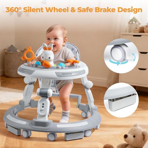 Baby Walker with Wheels - Foldable Baby Walker,4-in-1 Baby Walkers for Boys and Girls 6-12 Months, Infant Walker with Adjustable Height, Baby Activity Walker with Toys, Music, Lights, Anti-Rollover in Kuwait