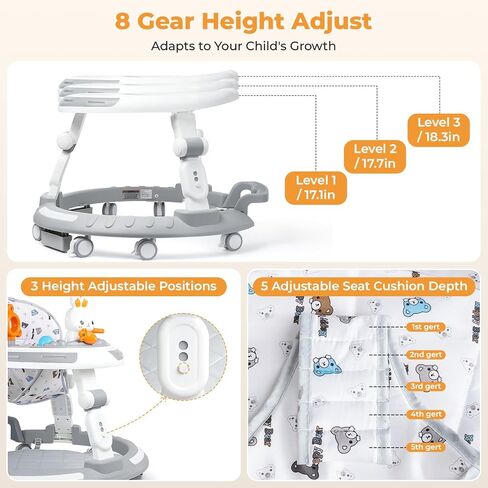 Baby Walker with Wheels - Foldable Baby Walker,4-in-1 Baby Walkers for Boys and Girls 6-12 Months, Infant Walker with Adjustable Height, Baby Activity Walker with Toys, Music, Lights, Anti-Rollover in Kuwait