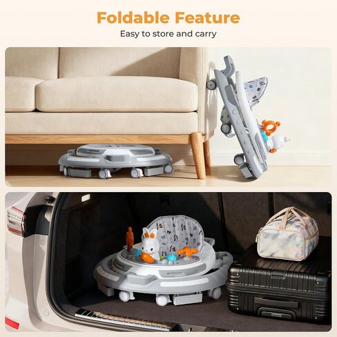Baby Walker with Wheels - Foldable Baby Walker,4-in-1 Baby Walkers for Boys and Girls 6-12 Months, Infant Walker with Adjustable Height, Baby Activity Walker with Toys, Music, Lights, Anti-Rollover in Kuwait