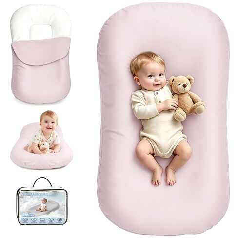 Baby Lounger for Newborn - Infant Support Cushion 0-24 Months, Organic Cotton Breathable XL Portable Floor Lounger for Tummy Time, Machine Washable Cover, Supervised Use, Essential Baby Gift (Gray) in Kuwait