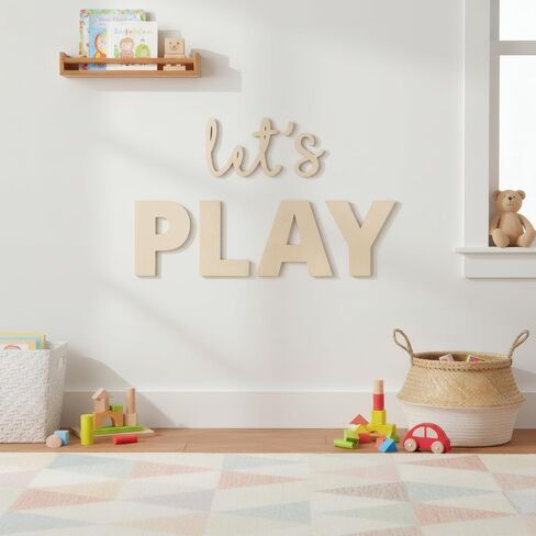 Let's Play Wooden Sign, Boys Playroom Wall Decor, Wall Plaques Decoration for Play Room in Kuwait
