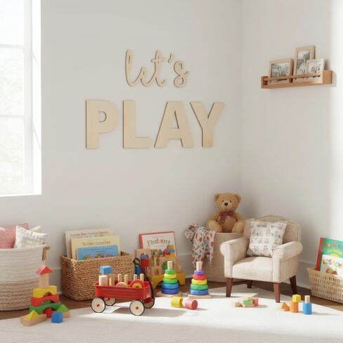 Let's Play Wooden Sign, Boys Playroom Wall Decor, Wall Plaques Decoration for Play Room in Kuwait