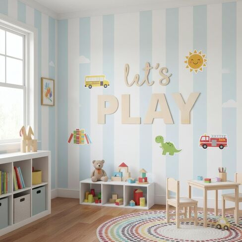 Let's Play Wooden Sign, Boys Playroom Wall Decor, Wall Plaques Decoration for Play Room in Kuwait