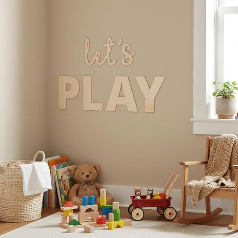 Let's Play Wooden Sign, Boys Playroom Wall Decor, Wall Plaques Decoration for Play Room in Kuwait