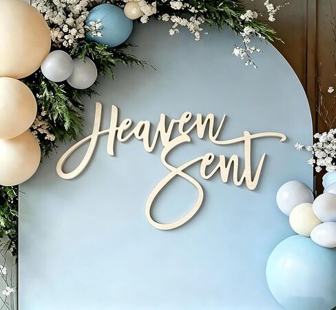 Heaven Sent Sign for Backdrop,Wooden Heaven Sent Baby Shower Party Decorations for Heaven Theme Birthday Party Supplies,Gender Reveal Party Balloon Arch Sign in Kuwait