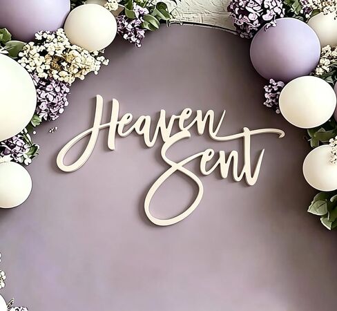 Heaven Sent Sign for Backdrop,Wooden Heaven Sent Baby Shower Party Decorations for Heaven Theme Birthday Party Supplies,Gender Reveal Party Balloon Arch Sign in Kuwait