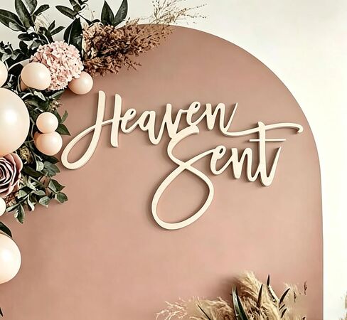 Heaven Sent Sign for Backdrop,Wooden Heaven Sent Baby Shower Party Decorations for Heaven Theme Birthday Party Supplies,Gender Reveal Party Balloon Arch Sign in Kuwait