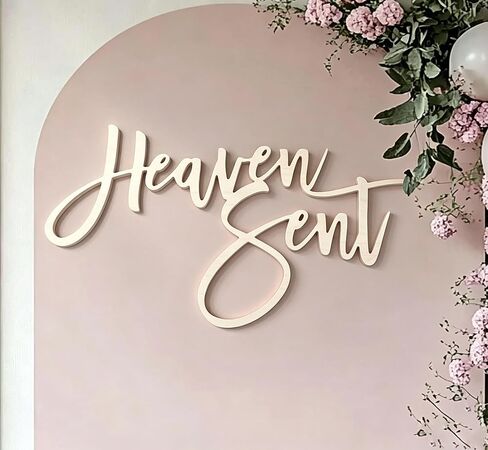 Heaven Sent Sign for Backdrop,Wooden Heaven Sent Baby Shower Party Decorations for Heaven Theme Birthday Party Supplies,Gender Reveal Party Balloon Arch Sign in Kuwait
