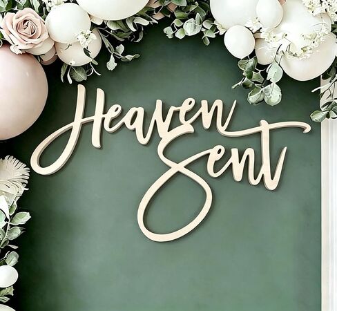 Heaven Sent Sign for Backdrop,Wooden Heaven Sent Baby Shower Party Decorations for Heaven Theme Birthday Party Supplies,Gender Reveal Party Balloon Arch Sign in Kuwait