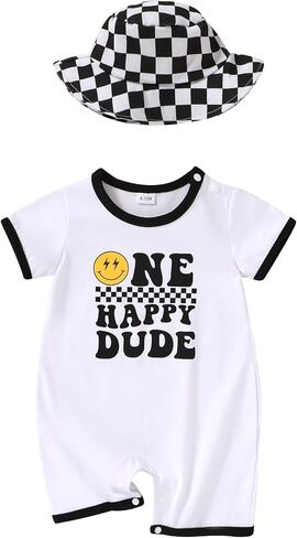 Happy Town Baby Boy Summer Outfits 1st Birthday Themed Prints Vintage Beige T-shirt Shorts Infant Boys Clothes Set 6-24M in Kuwait