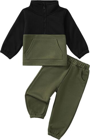 Toddler Baby Boy Clothes Color Block Long Sleeve Zipper Sweatshirt Tops + Pants Fall Winter Outfits Set in Kuwait