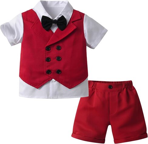 Boarnseorl Baby Boys Shorts Sets, Infant Shirt+Shorts+Bow Tie+Vest Outfits Suits in Kuwait