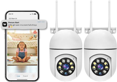 Hawkray 2 Pack Indoor Home Security Camera, Plug-in WiFi, 2.4&5GHz Dual Band, 360° Pan Tilt, Color Night Vision, Two-Way Audio in Kuwait