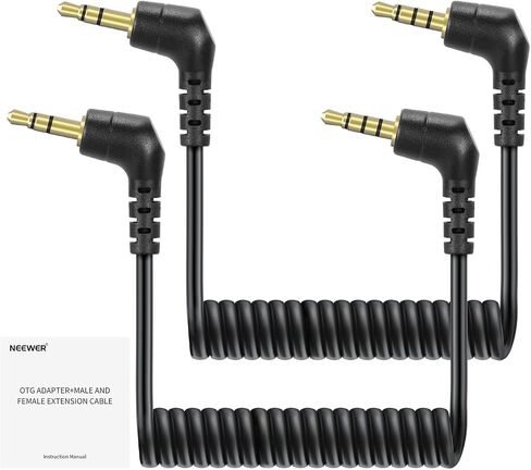 NEEWER 2 Pack Aux Cable Set, 3.5mm TRS Male to TRRS Male Coiled Cable Compatible with DJI Mic Rode Wireless GO II Hollyland Lark NEEWER CM28 CM31 Microphone iPhone iPad Android Tablet Smartphone, LM18 in Kuwait