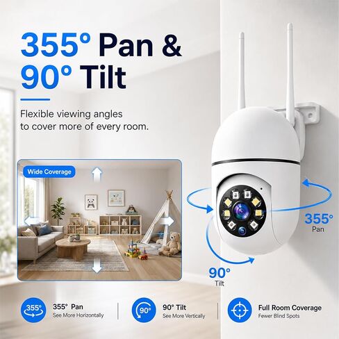 Hawkray 2 Pack Indoor Home Security Camera, Plug-in WiFi, 2.4&5GHz Dual Band, 360° Pan Tilt, Color Night Vision, Two-Way Audio in Kuwait
