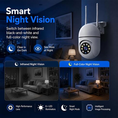 Hawkray 2 Pack Indoor Home Security Camera, Plug-in WiFi, 2.4&5GHz Dual Band, 360° Pan Tilt, Color Night Vision, Two-Way Audio in Kuwait