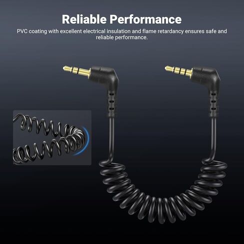 NEEWER 2 Pack Aux Cable Set, 3.5mm TRS Male to TRRS Male Coiled Cable Compatible with DJI Mic Rode Wireless GO II Hollyland Lark NEEWER CM28 CM31 Microphone iPhone iPad Android Tablet Smartphone, LM18 in Kuwait