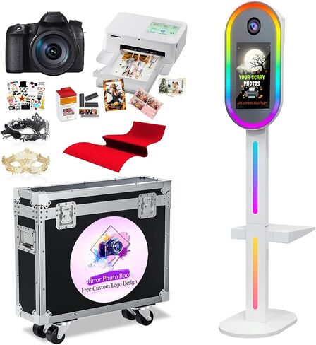 DSLR Photo Booth Machine with Camera & Printer, Mirror Photo Booth with 15.6"Touch Screen,Flight Case,Built-in Mini PC App Control for Halloween Christmas New Year Wedding Party Event Rental (Black) in Kuwait