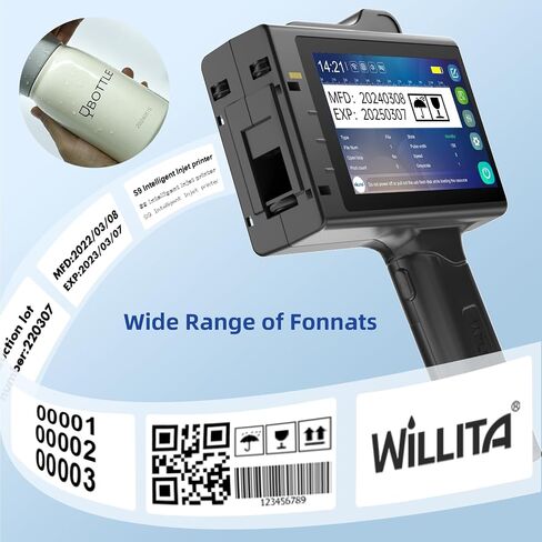 WILLITA 0.5 Inch Portable Handheld Inkjet Printer Gun Newly Upgraded with 5 Inch Capacitive Touchscreen Mini Hand Held Printer for Text Date GS1 Barcode QR Code Batch Number Logo Image On Any Surface in Kuwait