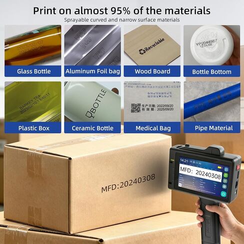 WILLITA 0.5 Inch Portable Handheld Inkjet Printer Gun Newly Upgraded with 5 Inch Capacitive Touchscreen Mini Hand Held Printer for Text Date GS1 Barcode QR Code Batch Number Logo Image On Any Surface in Kuwait