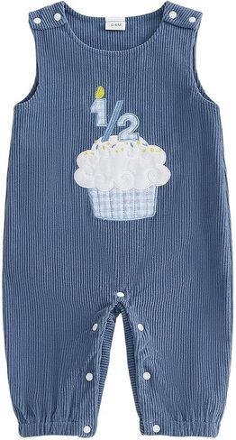 GOOCHEER Baby Boy Half/First Birthday Outfit Cake Embroidery Sleeveless Romper Jumpsuit Corduroy Smash Cake Clothes in Kuwait