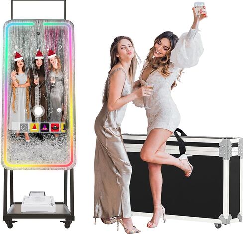 MWE Magic Mirror Photo Booth Machine Touch Screen with Printer,12MP 4K HD Camera,RGB Surround Light Music Sync,Professional Photography Light,Dual System,Software APP Remote Control (65n+Printer) in Kuwait