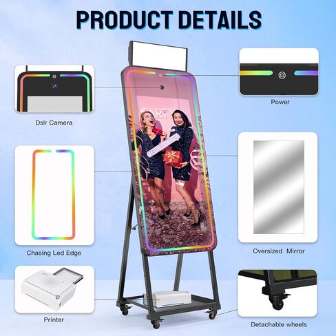 MWE Magic Mirror Photo Booth Machine Touch Screen with Printer,12MP 4K HD Camera,RGB Surround Light Music Sync,Professional Photography Light,Dual System,Software APP Remote Control (65n+Printer) in Kuwait