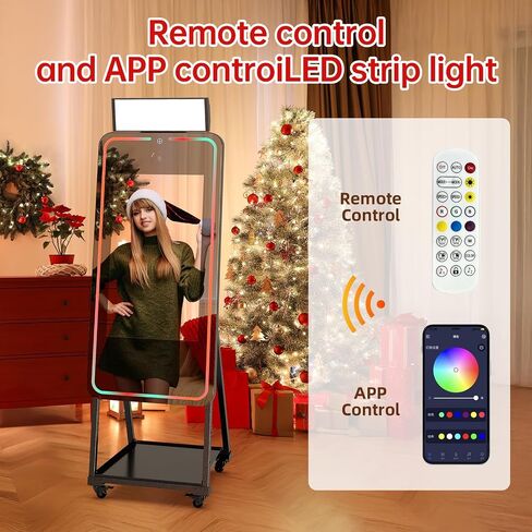 MWE Magic Mirror Photo Booth Machine Touch Screen with Printer,12MP 4K HD Camera,RGB Surround Light Music Sync,Professional Photography Light,Dual System,Software APP Remote Control (65n+Printer) in Kuwait