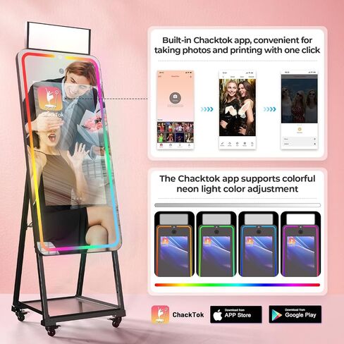 MWE Magic Mirror Photo Booth Machine Touch Screen with Printer,12MP 4K HD Camera,RGB Surround Light Music Sync,Professional Photography Light,Dual System,Software APP Remote Control (65n+Printer) in Kuwait